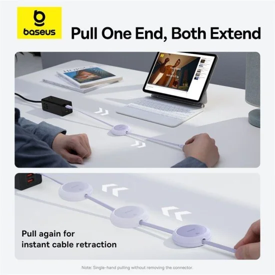Baseus Free2Pull Mini 1m USB-C to USB-C 60W Charging Cable &ndash; Purple